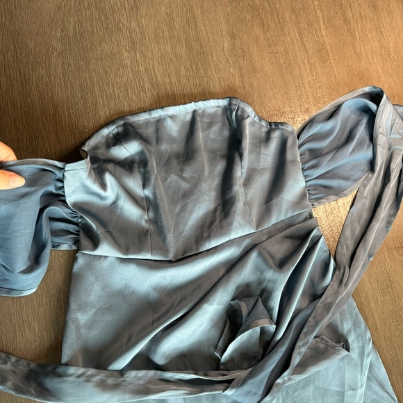 NWT Cider Dark Teal Blue Satin Mini Dress Strapless Tie XS - Picture 7 of 10